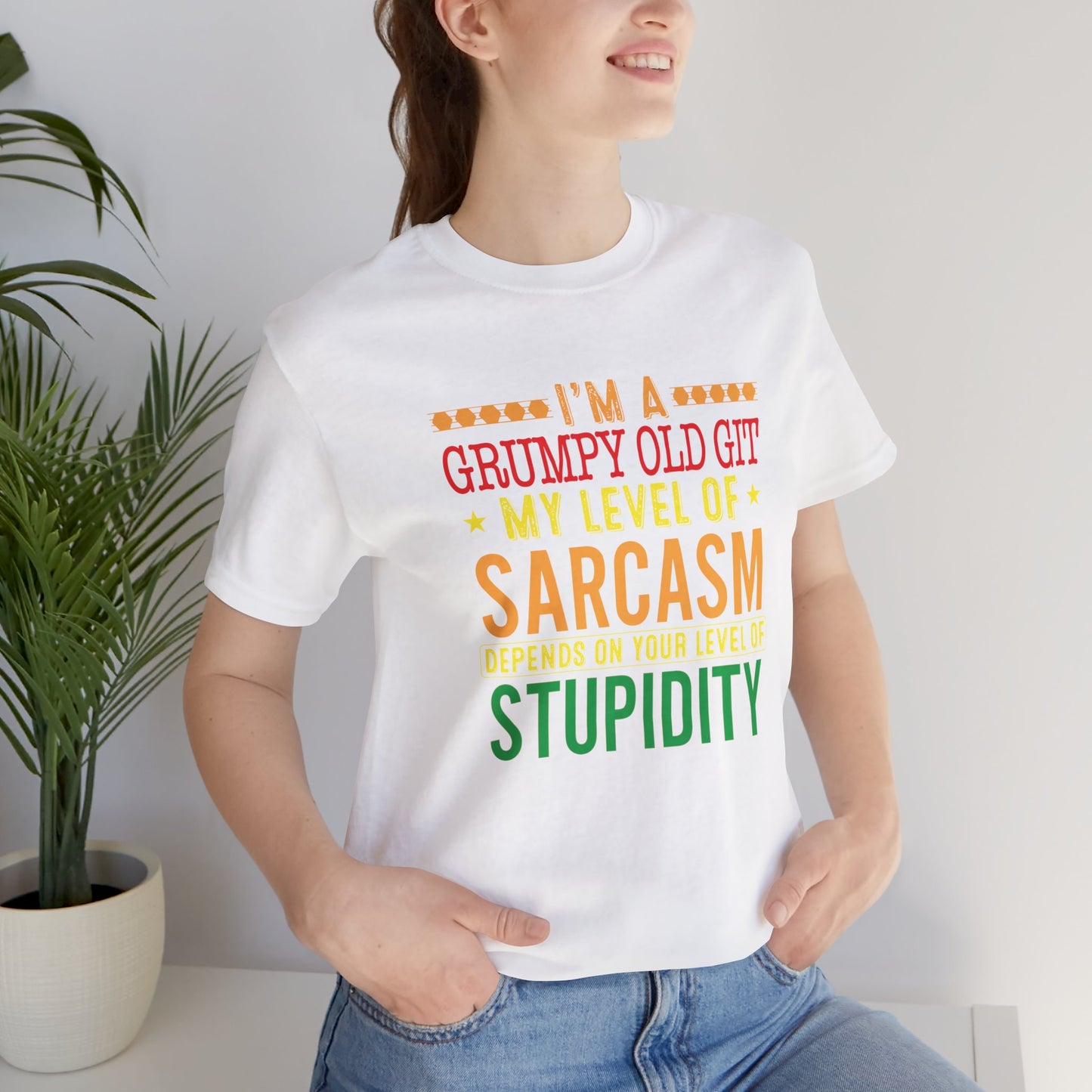 Grumpy Old Git my level of sarcasm depends on your level of stupidity 100% Cotton t-shirt